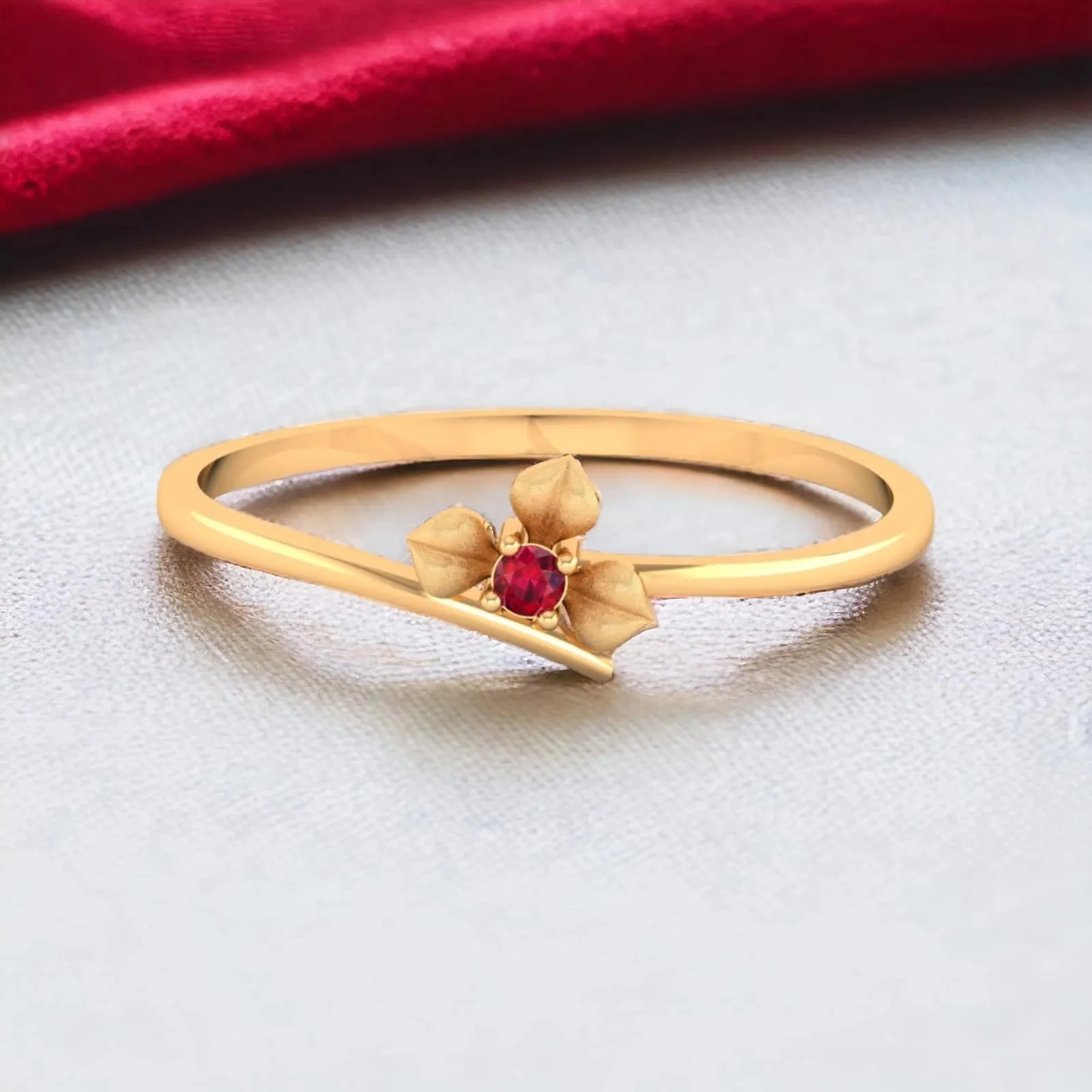 14K Delicate Yellow Gold Flower Ring for Women