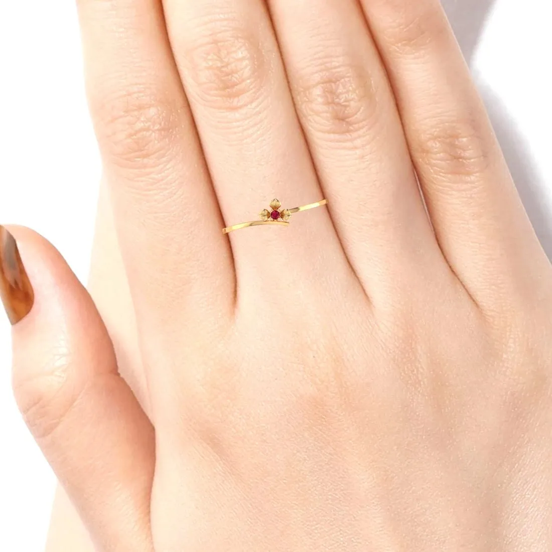 14K Delicate Yellow Gold Flower Ring for Women