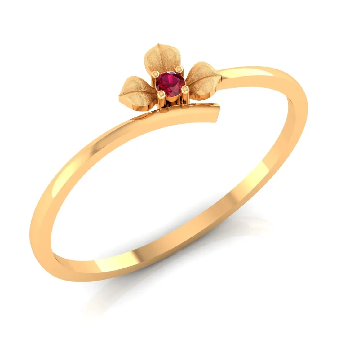 14K Delicate Yellow Gold Flower Ring for Women