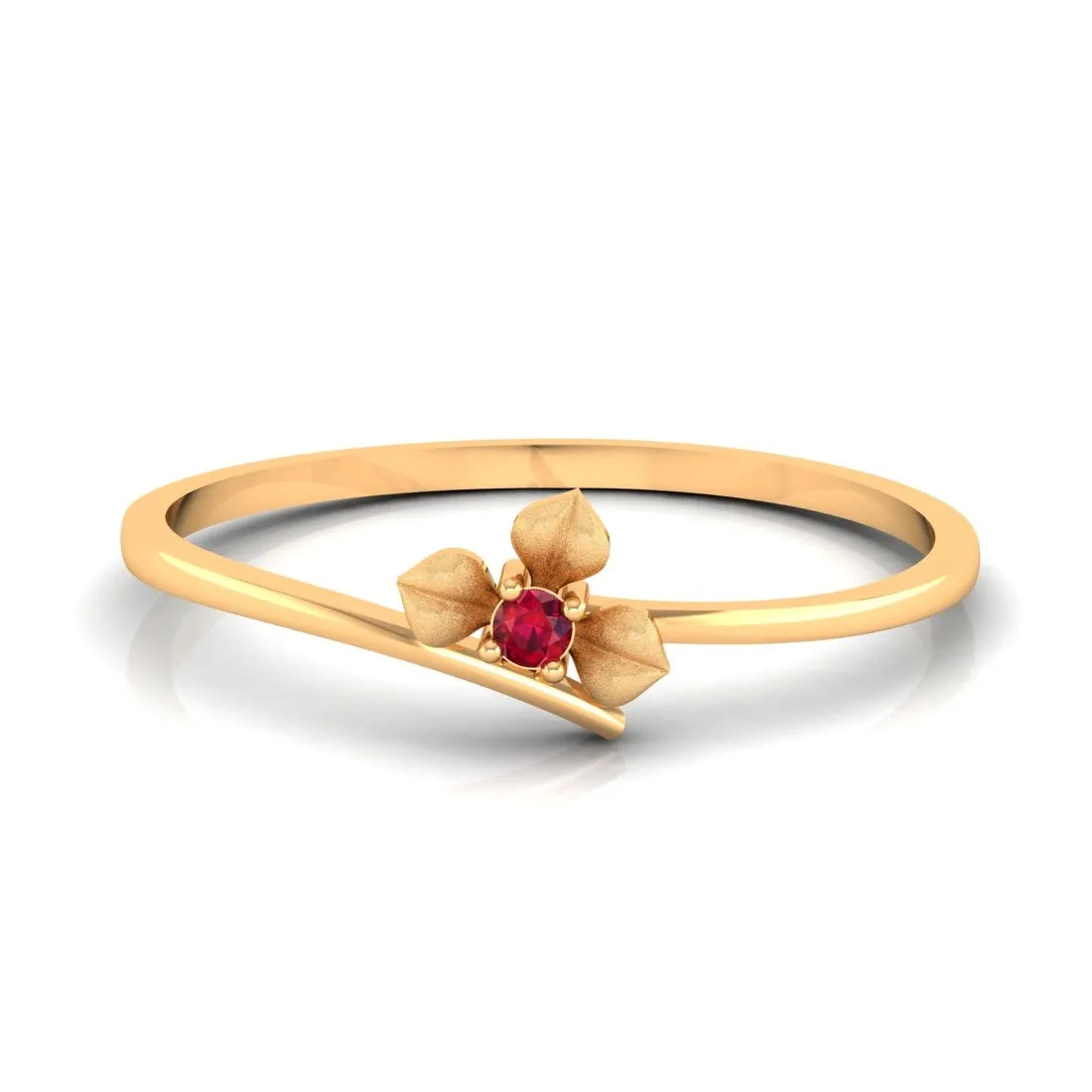 14K Delicate Yellow Gold Flower Ring for Women