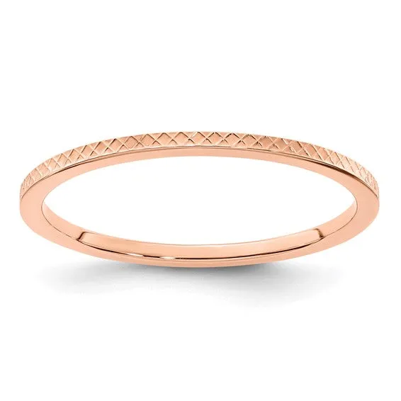 14K Gold 1.2mm Criss-Cross Pattern Stackable Band