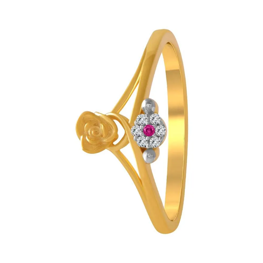 14k Gold Double Flower Pink And Yellow  Ring