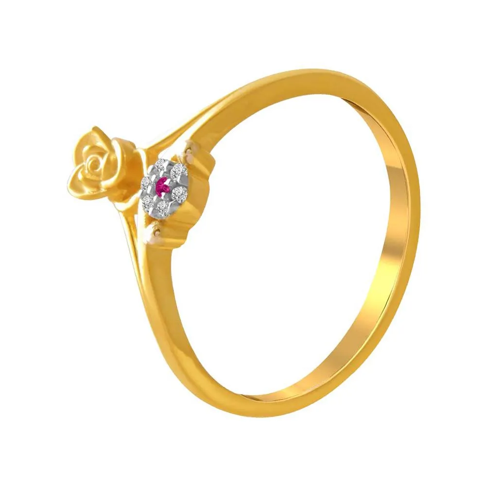 14k Gold Double Flower Pink And Yellow  Ring