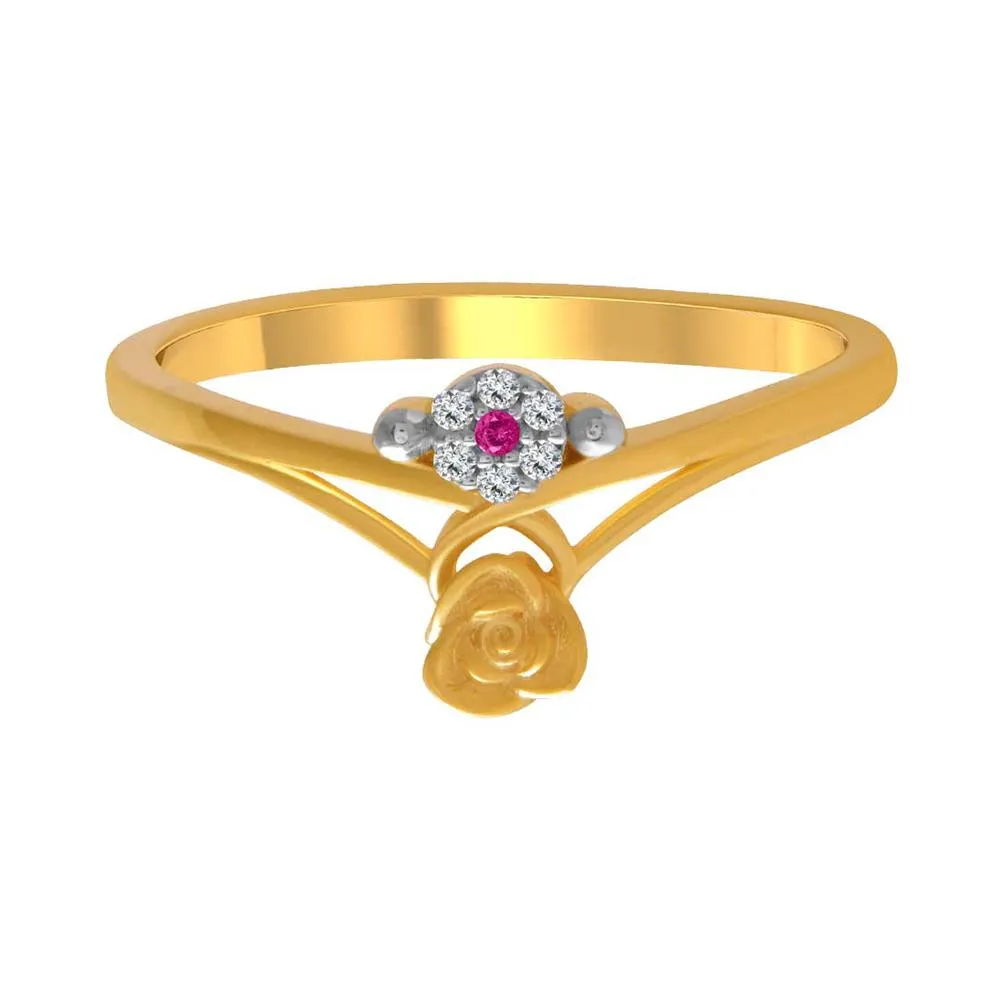 14k Gold Double Flower Pink And Yellow  Ring