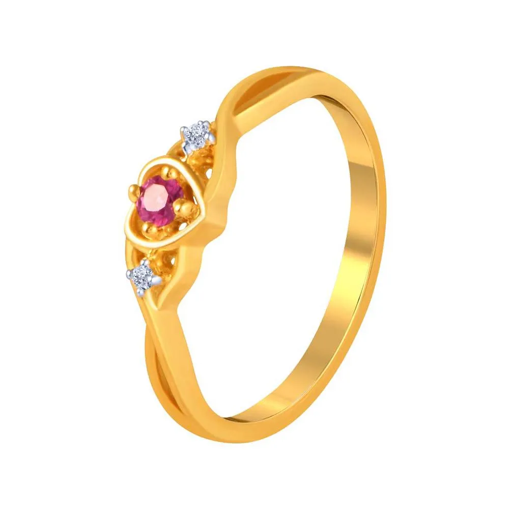14k Gold Heart Pink And Yellow  Ring