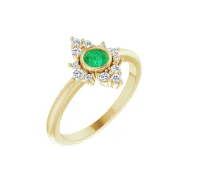 14K Gold Natural Emerald and Natural Diamond Ring