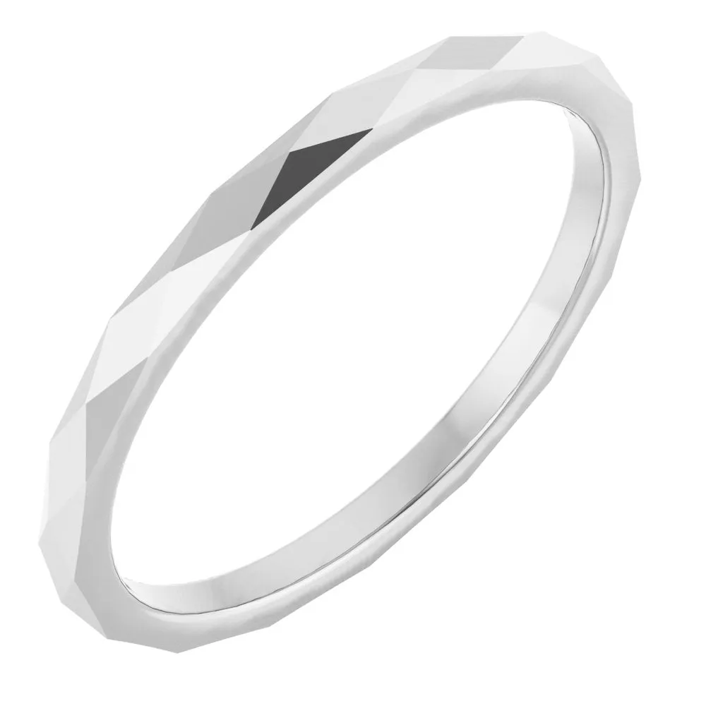 14K White 1.5 mm Diamond Pattern Band