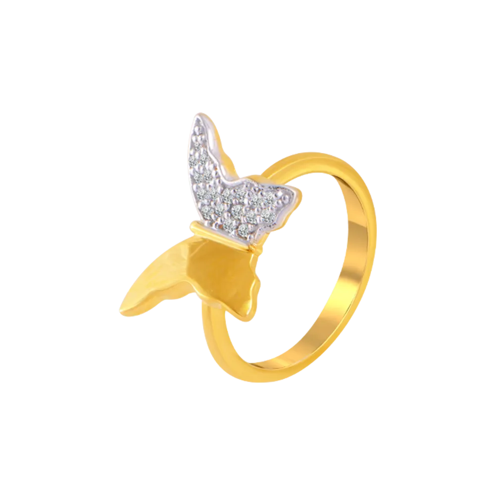 14KT (585) Yellow Gold And American Diamond Ring For Women