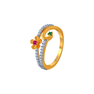 14KT (585) Yellow Gold And American Diamond Ring For Women