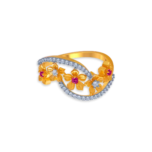14KT (585) Yellow Gold And American Diamond Ring For Women