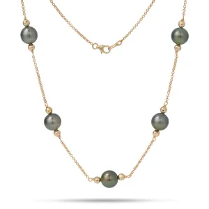 17.5-18" Tahitian Black Pearl Necklace in Gold - 9-10mm