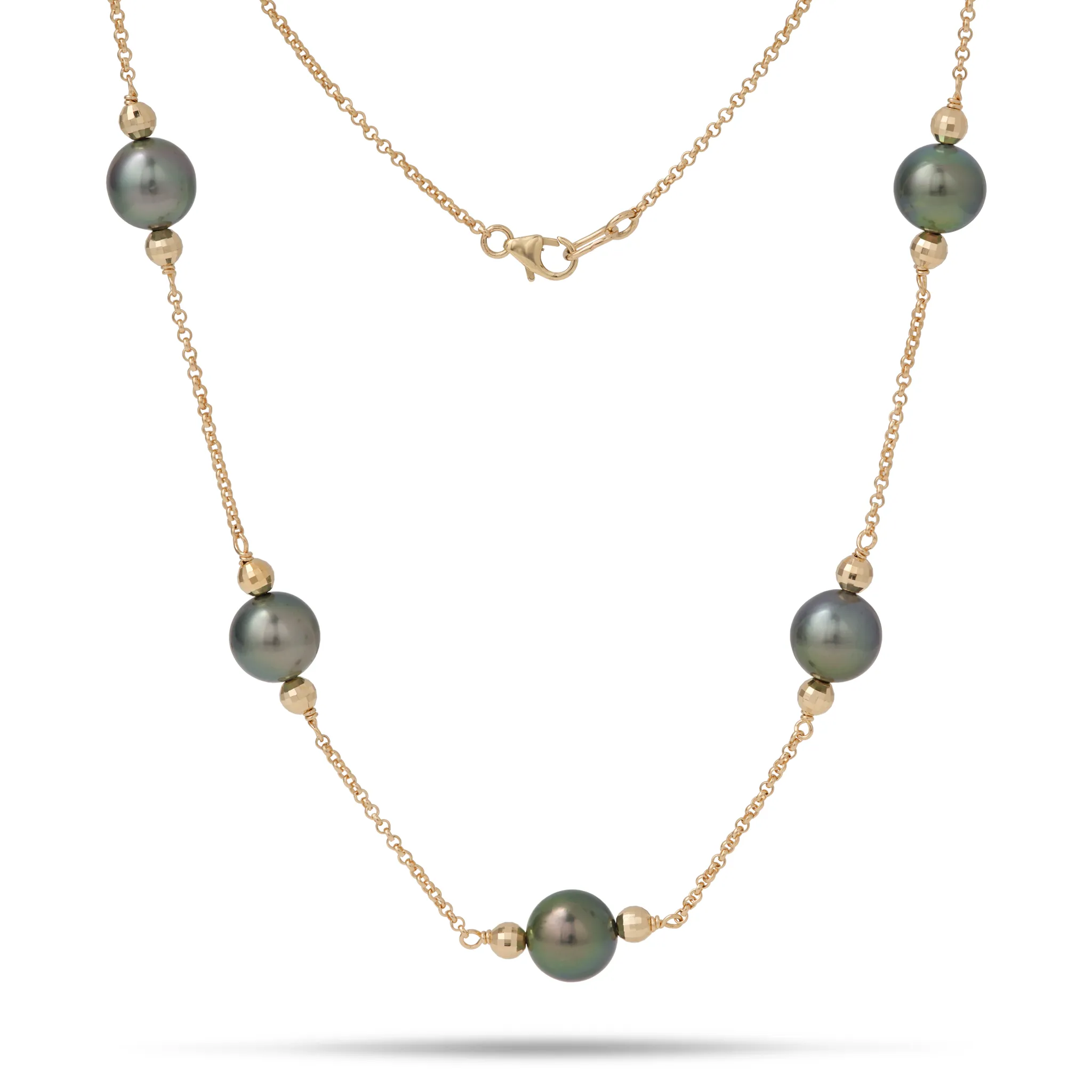17.5-18" Tahitian Black Pearl Necklace in Gold - 9-10mm