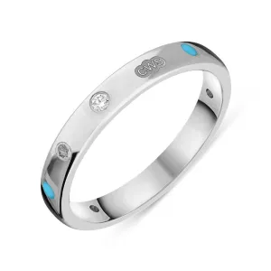 18ct White Gold 0.06ct Diamond Turquoise King's Coronation Hallmark 3mm Ring D