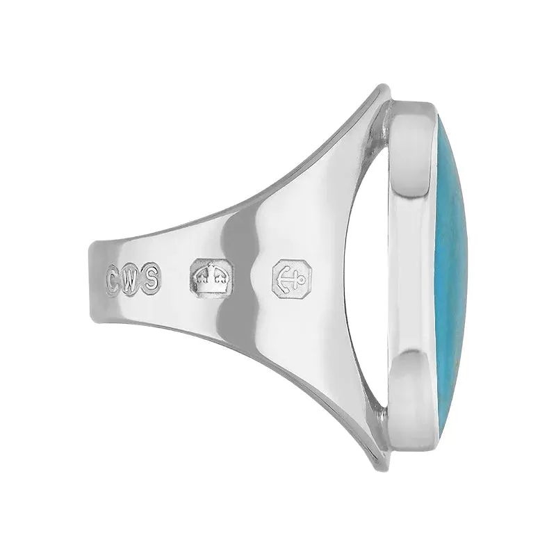 18ct White Gold Turquoise Hallmark Medium Oval Ring