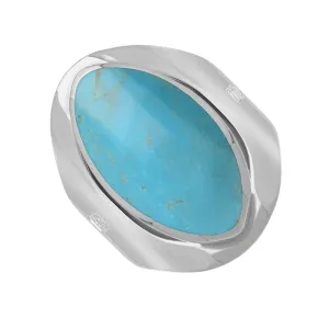 18ct White Gold Turquoise Hallmark Medium Oval Ring