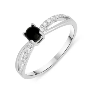 18ct White Gold Whitby Jet 0.16ct Diamond Split Shoulder Ring