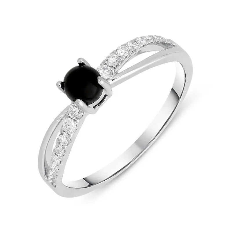 18ct White Gold Whitby Jet 0.16ct Diamond Split Shoulder Ring