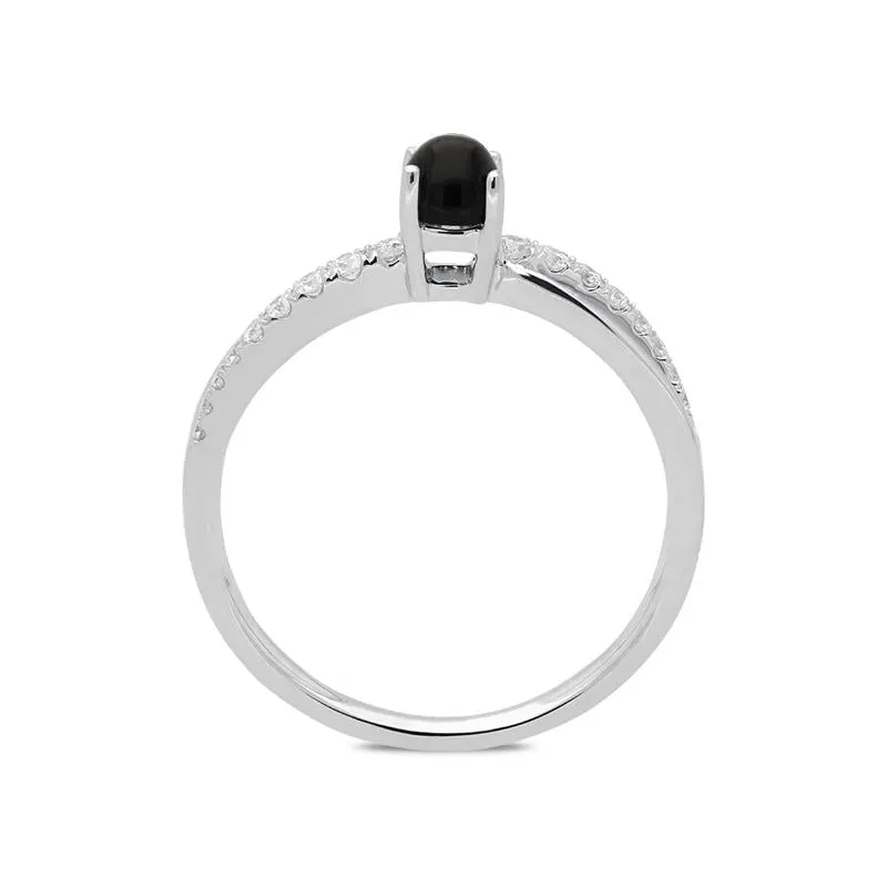 18ct White Gold Whitby Jet 0.16ct Diamond Split Shoulder Ring