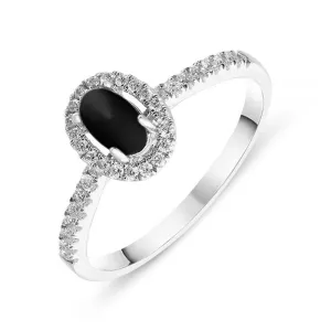 18ct White Gold Whitby Jet 0.24 Carat Diamond Shoulder Ring