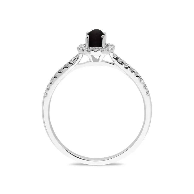 18ct White Gold Whitby Jet 0.24 Carat Diamond Shoulder Ring