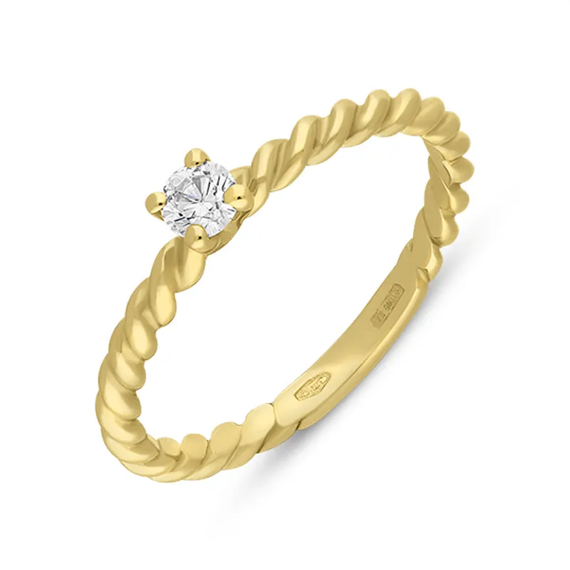 18ct Yellow Gold 0.15ct Diamond Twisted Stacking Solitaire Ring