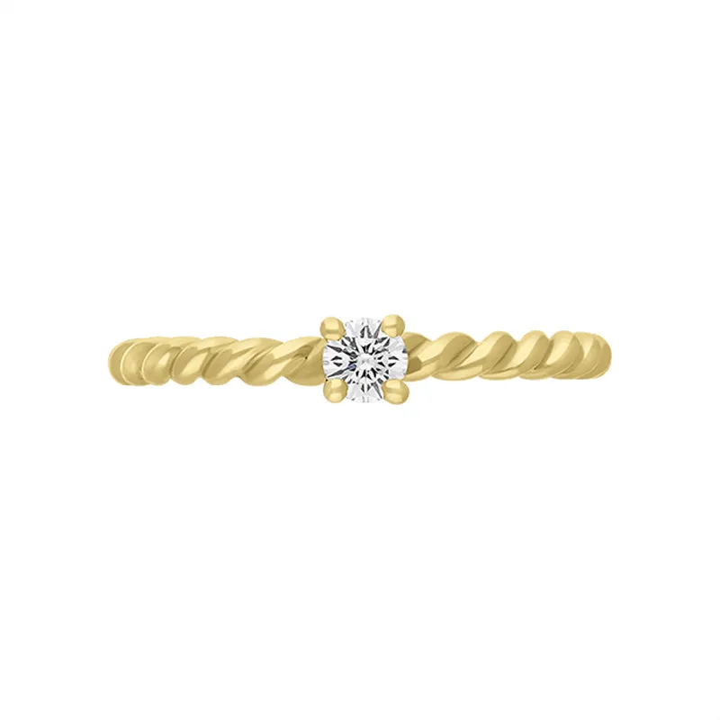 18ct Yellow Gold 0.15ct Diamond Twisted Stacking Solitaire Ring