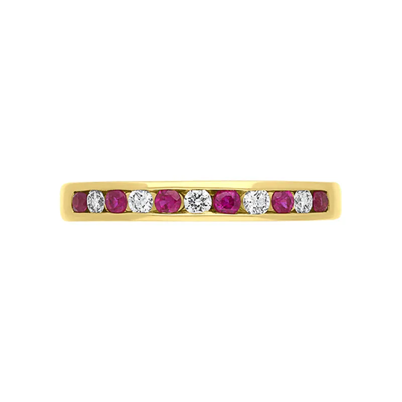 18ct Yellow Gold Ruby Diamond Eleven Stone Channel Set Ring
