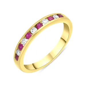 18ct Yellow Gold Ruby Diamond Eleven Stone Channel Set Ring