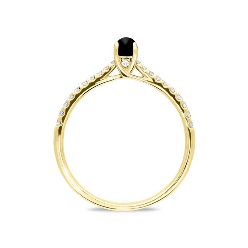 18ct Yellow Gold Whitby Jet Diamond Round Solitaire Ring