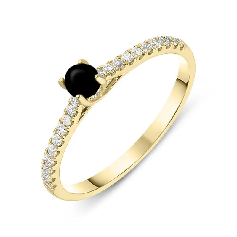 18ct Yellow Gold Whitby Jet Diamond Round Solitaire Ring