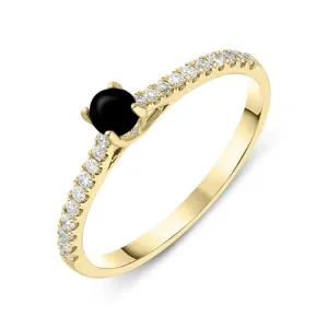 18ct Yellow Gold Whitby Jet Diamond Round Solitaire Ring
