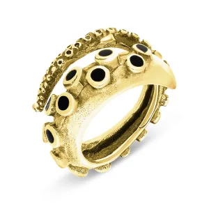 18ct Yellow Gold Whitby Jet Tentacle Ring