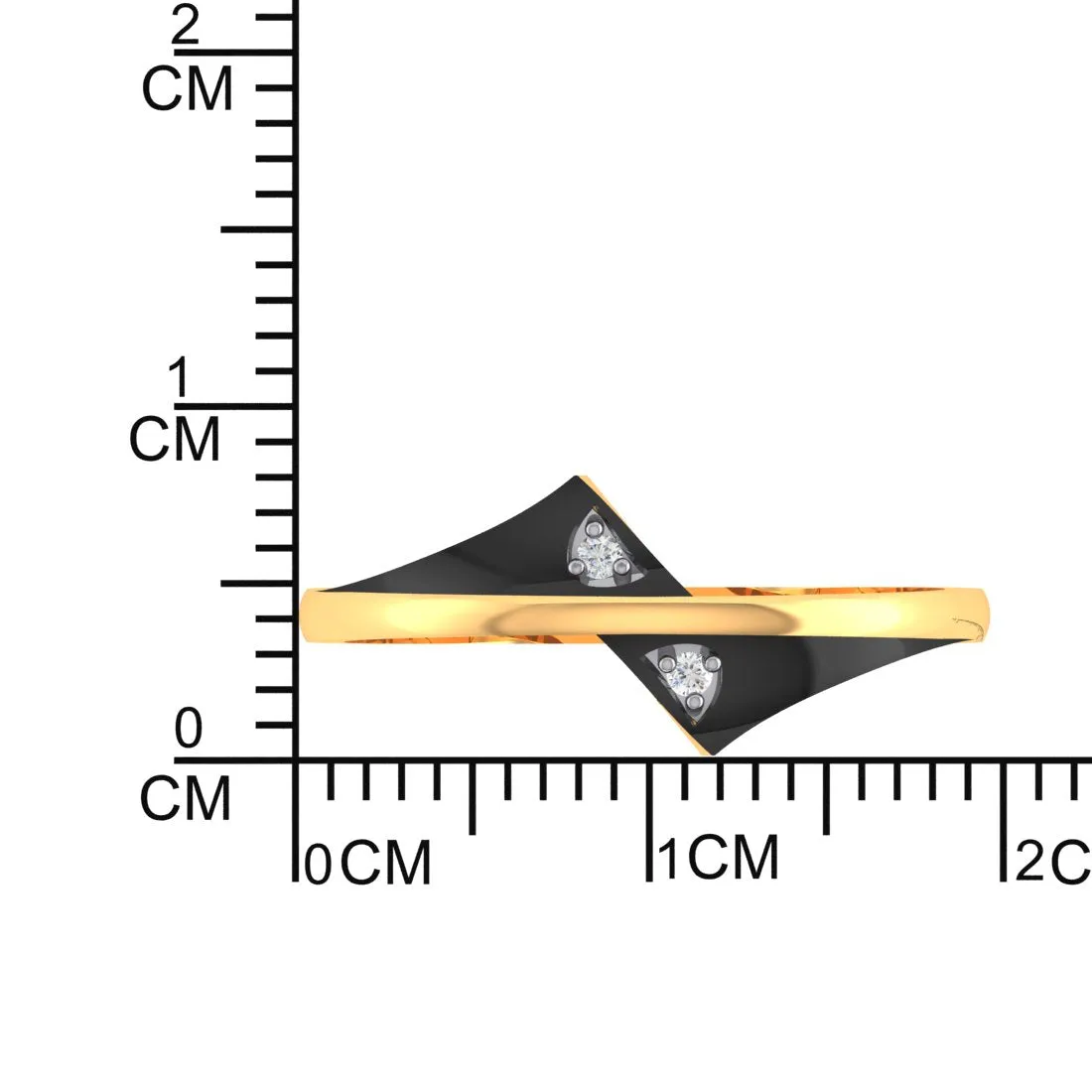 18K Diamond Ring Curved Lines Design With Black Inlay And Embedded Diamond Detailing