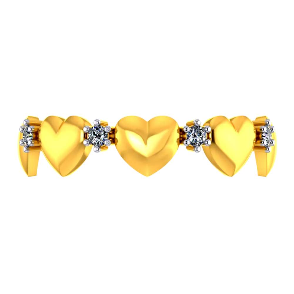 18k Diamond Ring With Hearts And Diamond Studs Designed In A Halo Circle