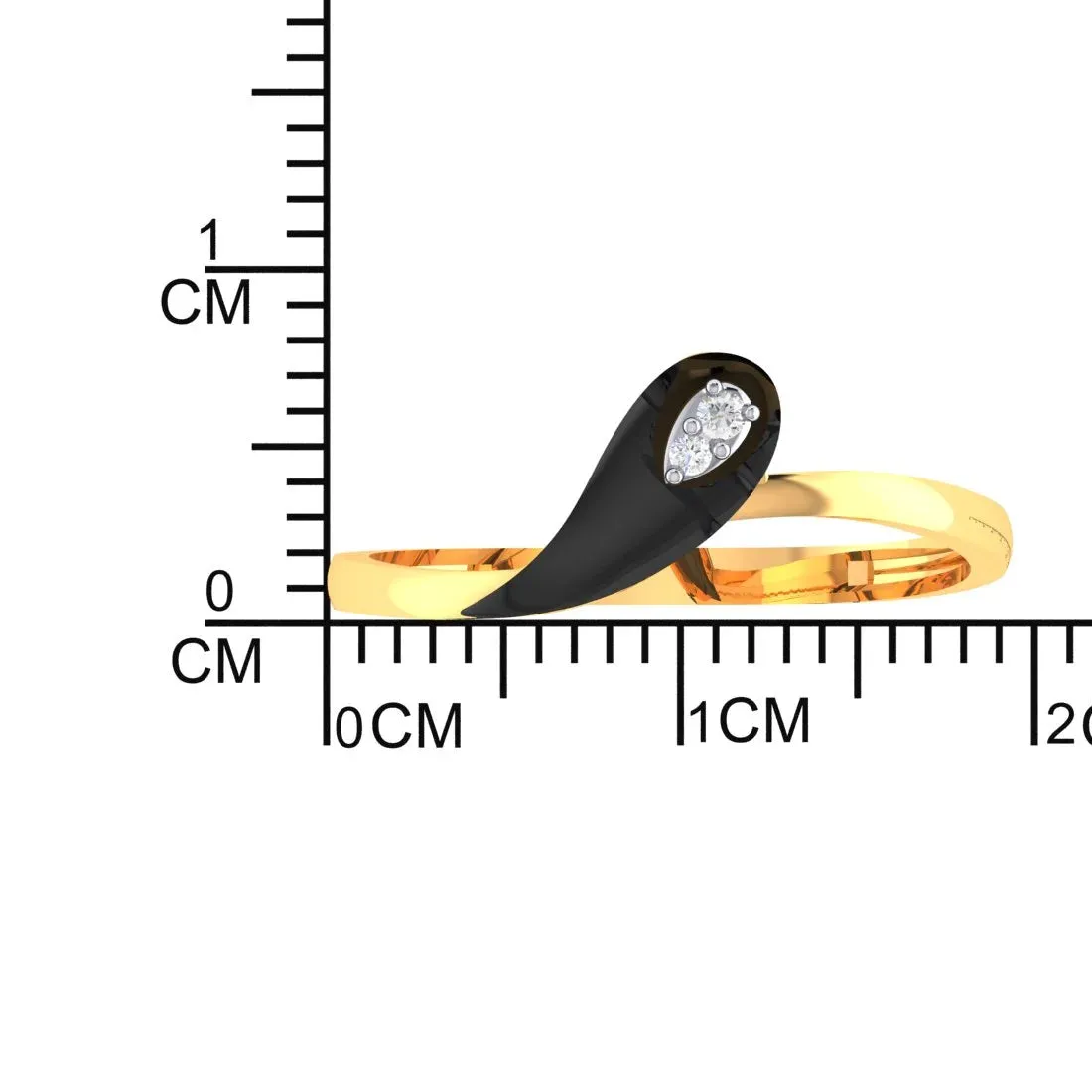22K Gold Ring Droplet Design With Black Meena And An Embedded Stone (Size 12)