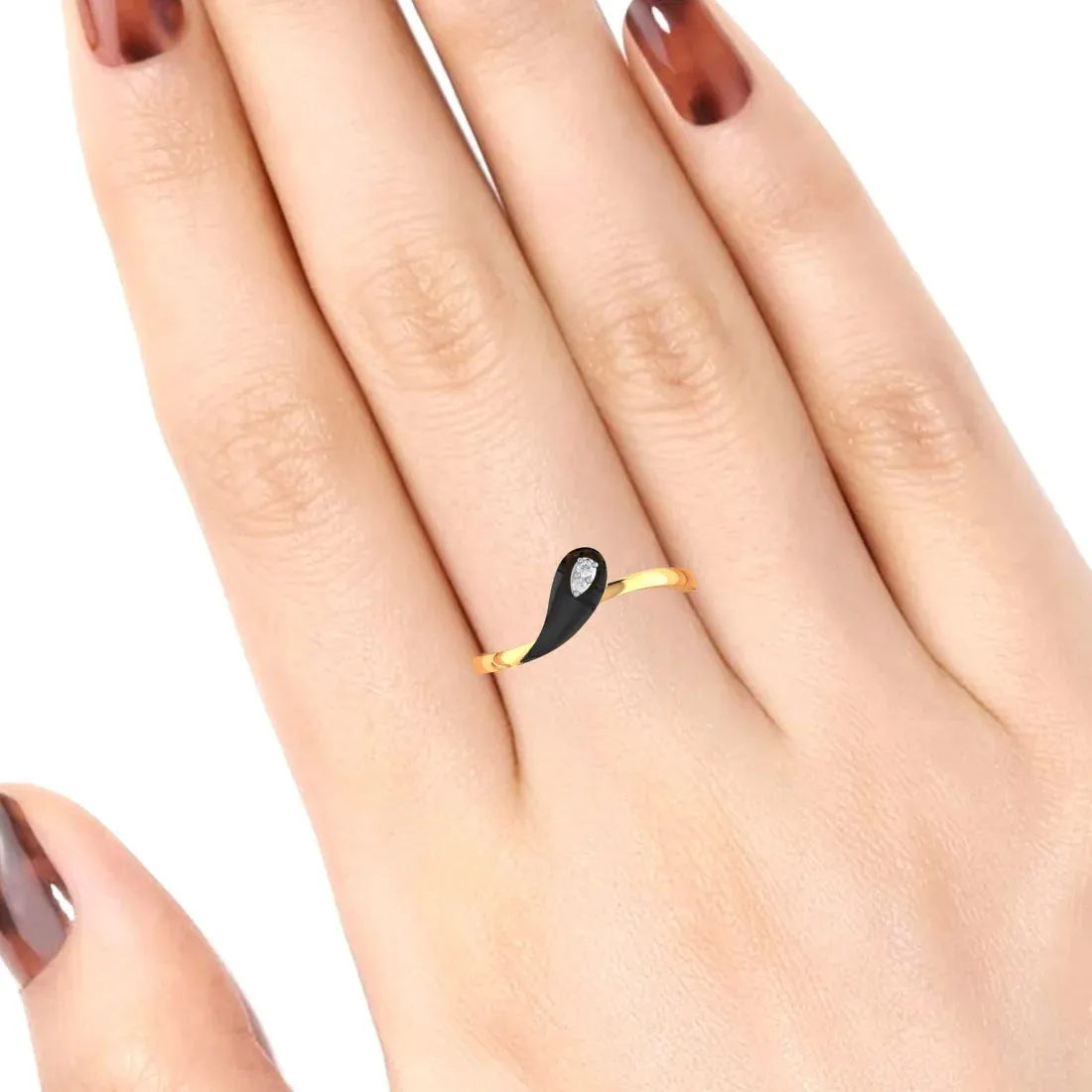 22K Gold Ring Droplet Design With Black Meena And An Embedded Stone (Size 12)