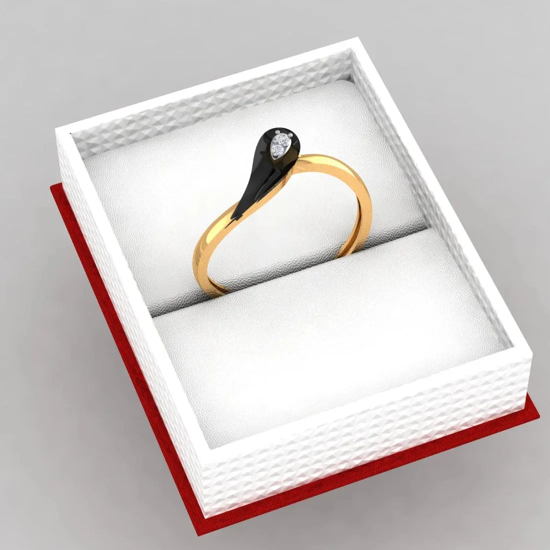 22K Gold Ring Droplet Design With Black Meena And An Embedded Stone (Size 12)
