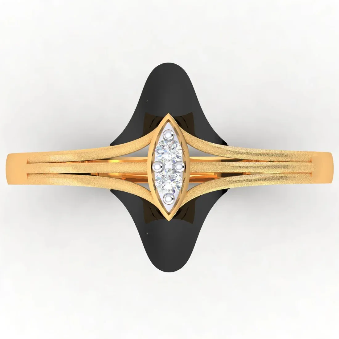 22K Gold Ring With A Central Marquise-cut Stone And Black Meena (Size 12)