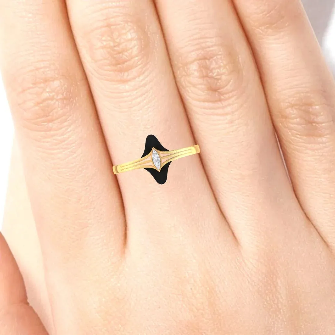 22K Gold Ring With A Central Marquise-cut Stone And Black Meena (Size 12)