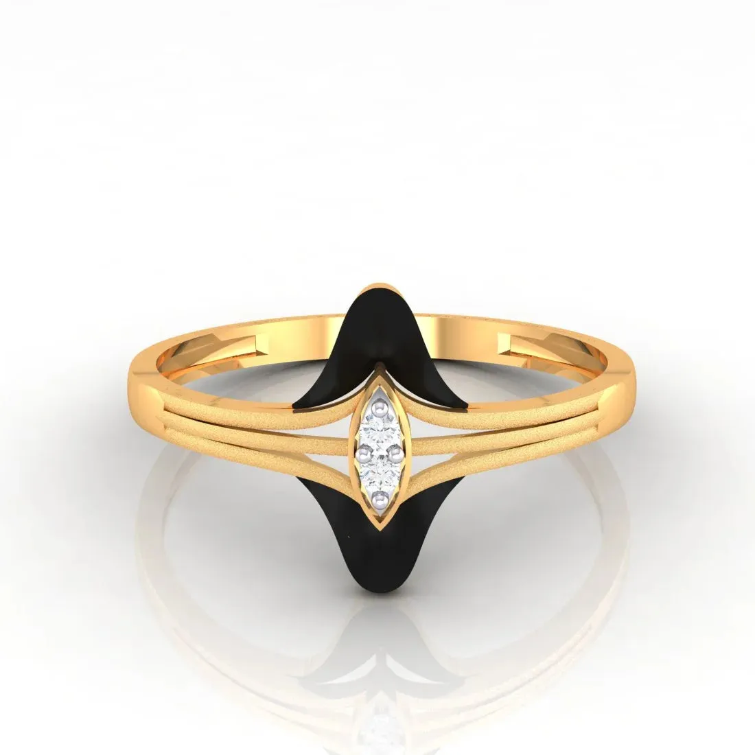 22K Gold Ring With A Central Marquise-cut Stone And Black Meena (Size 12)