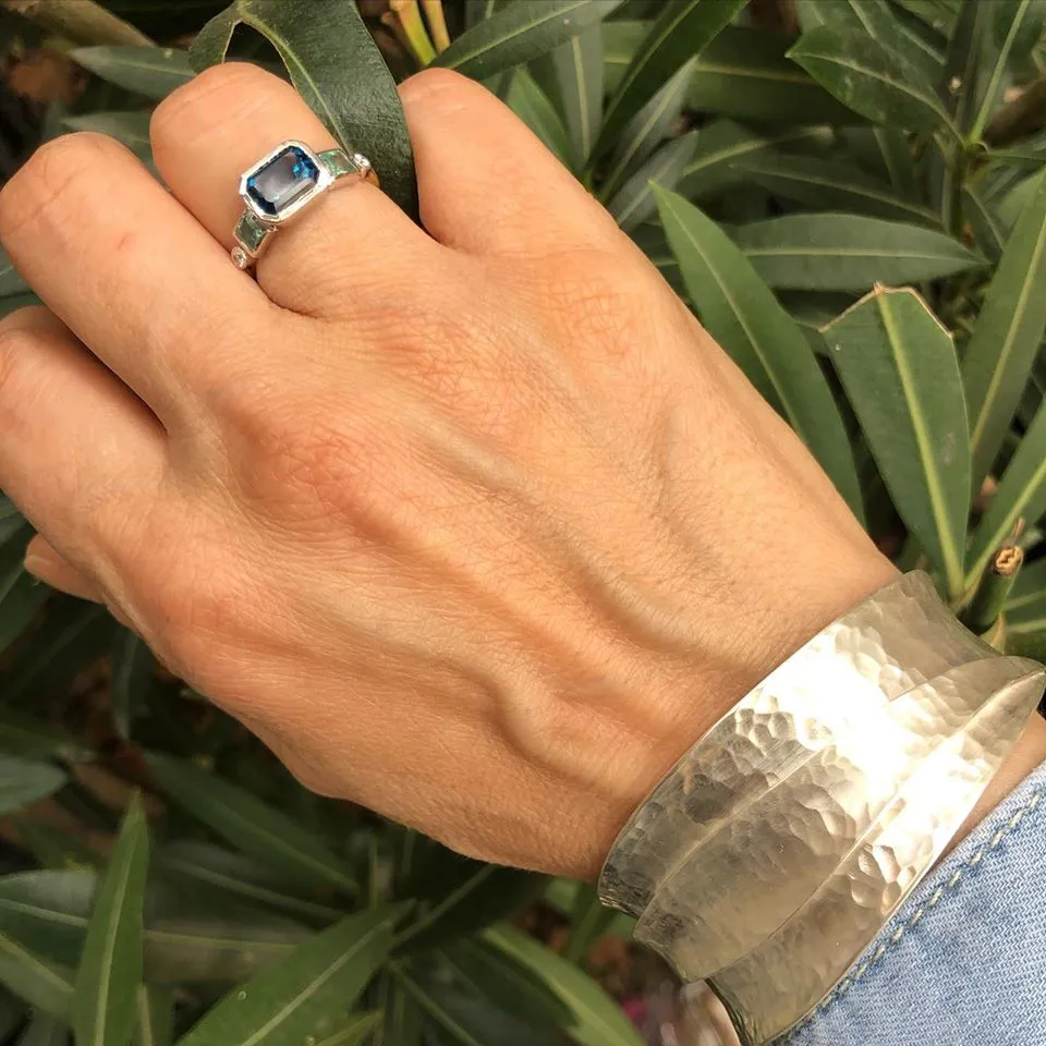 22K Yellow Gold "Love" Stacking Ring With London Blue Topaz, Mint Tourmalines And Diamonds Set In 18K White Gold Bezel