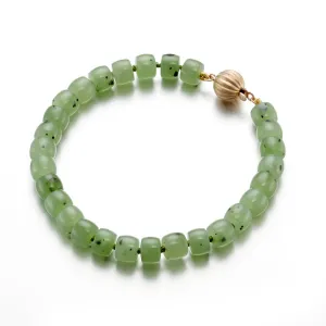 5mm Siberian Green Jade Barrel Bead Bracelet