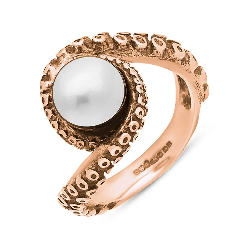 9ct Rose Gold Freshwater Pearl Bead Twist Tentacle Ring