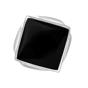 9ct White Gold Whitby Jet Hallmark Small Rhombus Ring