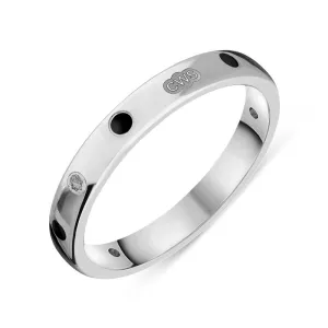 9ct White Gold Whitby Jet King's Coronation Hallmark 3mm Ring D