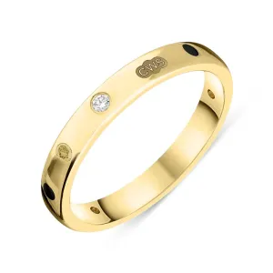 9ct Yellow Gold 0.08ct Diamond Whitby Jet King's Coronation Hallmark 3mm Ring D