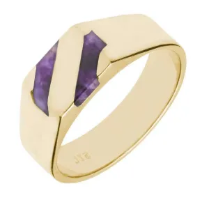 9ct Yellow Gold Blue John Two Stone Slither Signet Ring
