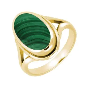 9ct Yellow Gold Malachite Oval Ridged Ring
