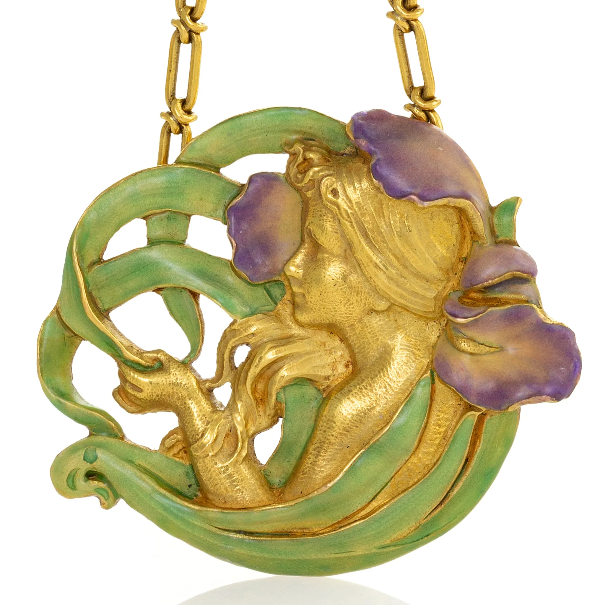 Andr Rambour "Femme-Fleur" Enamel Gold Pendant Necklace