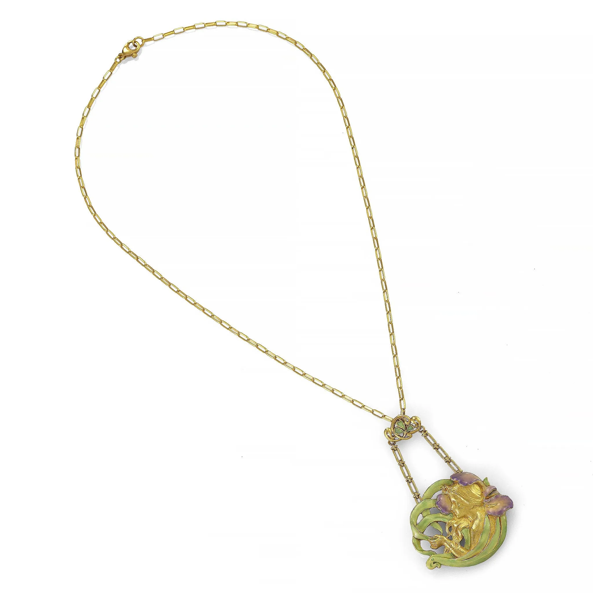 Andr Rambour "Femme-Fleur" Enamel Gold Pendant Necklace